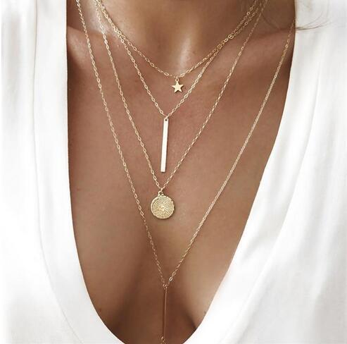 Trendy Women Crystal Pendant Zircon Necklace Round Bead Chain Bohemian Beach Necklace