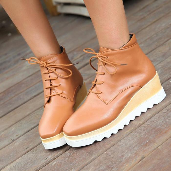 Women Wedge Heel Booties Casual Lace Up Plus Size Shoes