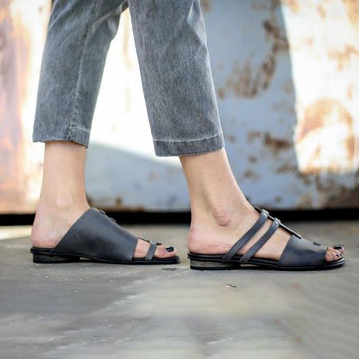 Women PU Casual Slip On Plus Size Sandals