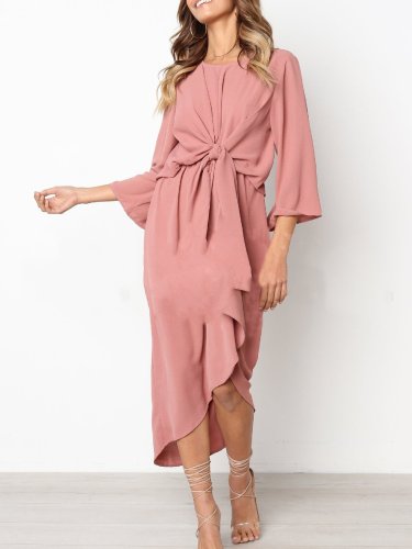 Solid Basic Crew Neck Casual Dress