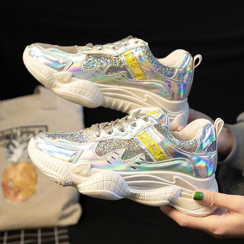 Women Casual Laser Bright Sequins Increase Thick-Soled Sneakers