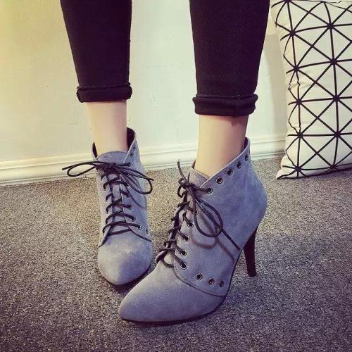 Gray Lace-up Daily Spring/Fall Stiletto Heel Boots