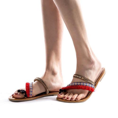 Women's Flat Heel Vintage Red Slippers