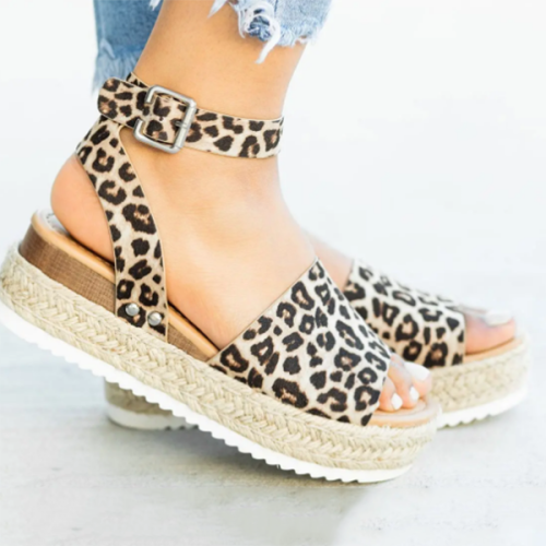 Women Summer Beach Platform Leopard Sandals