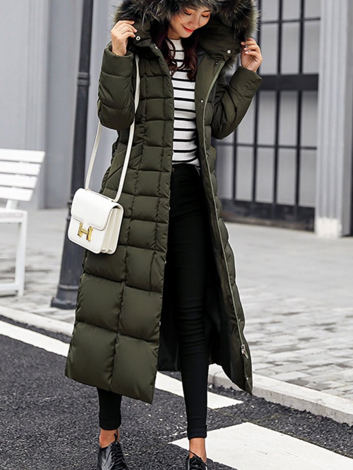 Womens Winter Long Coats Plus Size Fur Collar Down Coats