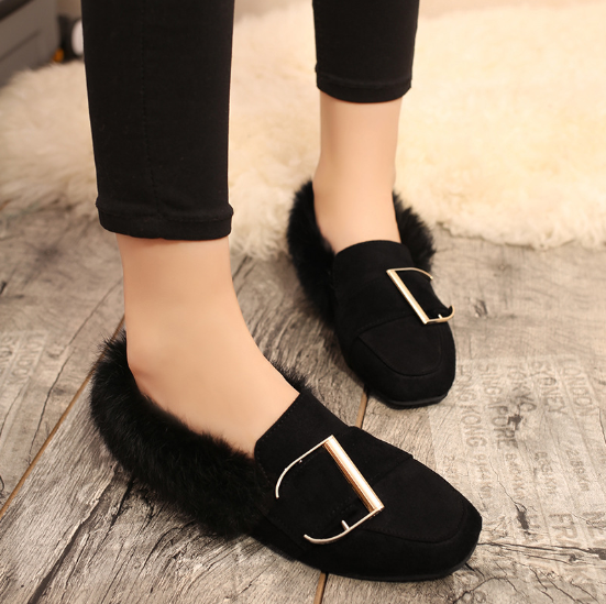 Plus Size Brown Spring/Fall Flat Heel Suede Fur Casual Loafers