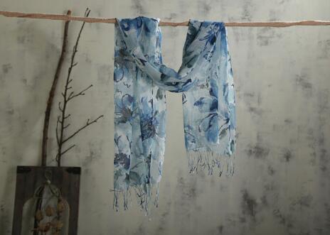 100% Linen Floral Print Women Spring and Autumn scarf Pure Linen Scarf Long Beach Scarfs For Ladies