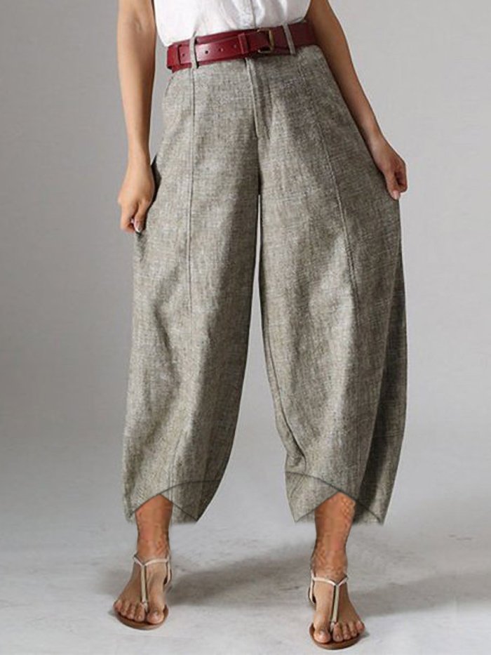 Plus Size Women Cotton And Linen Solid Loose Casual Pants