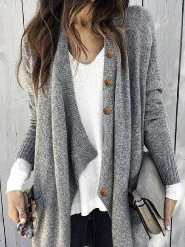 Buttoned Shawl Collar Knitted Casual Outerwear