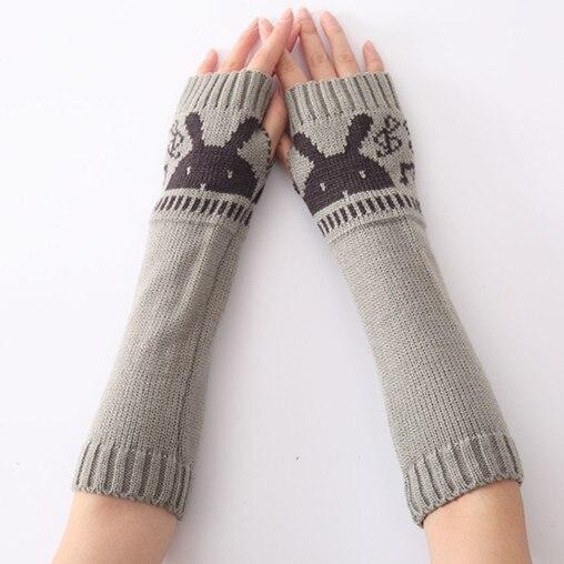 Autumn / Winter New Rabbit Head Gloves Fingerless Woolen Warm Gloves for Men and Women Knitted Half-finger Arm Sets