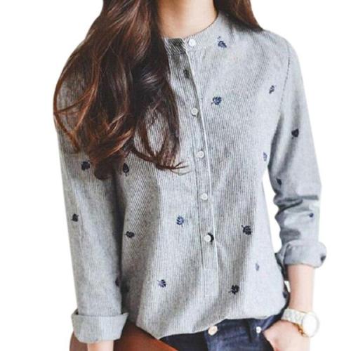 Embroidery Long Sleeve Casual Tops