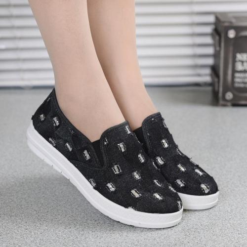Women Flat Denim Loafers Casual Slip On Shoes