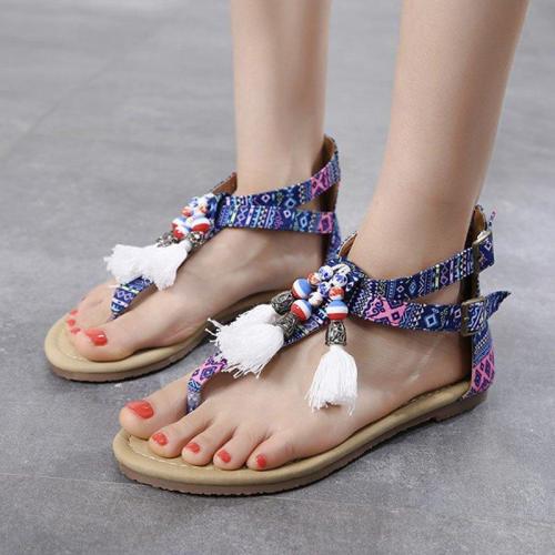 Women Casual Flat Heel Summer Tassel Boho Sandals