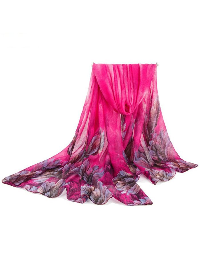 180CM Women Voile Coral Flower Printing Scarves Casual Oversize Warm Soft Shawls