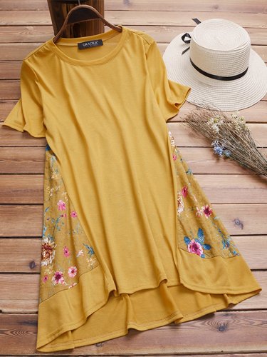 Short Sleeve Floral-Print Casual Dresses
