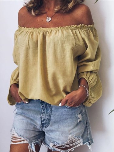 Casual Off Shoulder Long Sleeve Solid Shirts & Tops