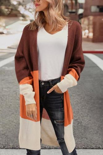 Fashion Tri-Color Stitching Sweater Cardigan