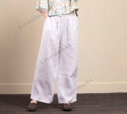 Spring Summer Retro Cotton Linen Female Trousers Loose Casual Pants
