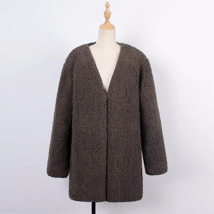 Plus Size Faux Fur Elegant Long Sleeve Pockets Coat