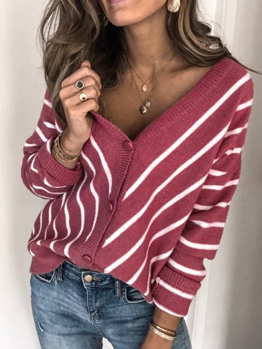 Casual Long Sleeve V Neck Plus Size Sweater