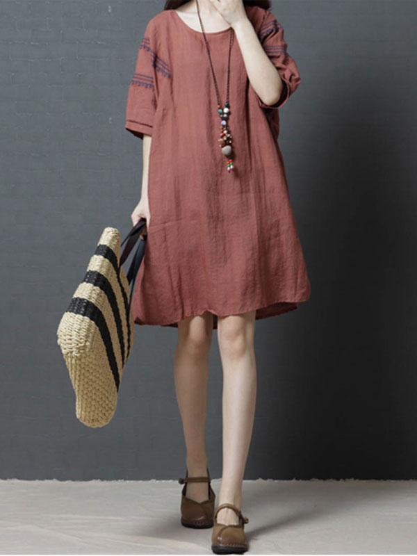 Casual Half Sleeve Linen Mini Dress