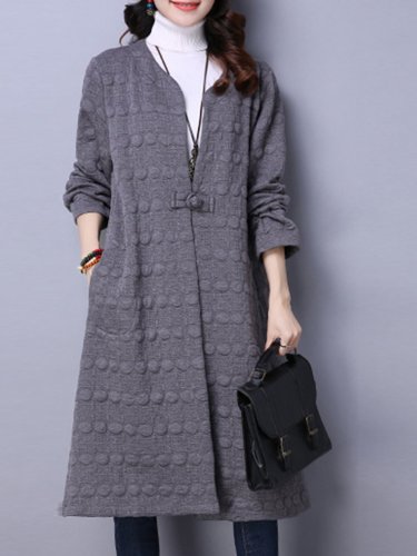 Gray Long Sleeve Embossed Solid Coat