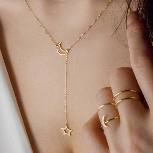 Fashion Necklace for Women Star Moon Pentacle Necklace Long Necklaces