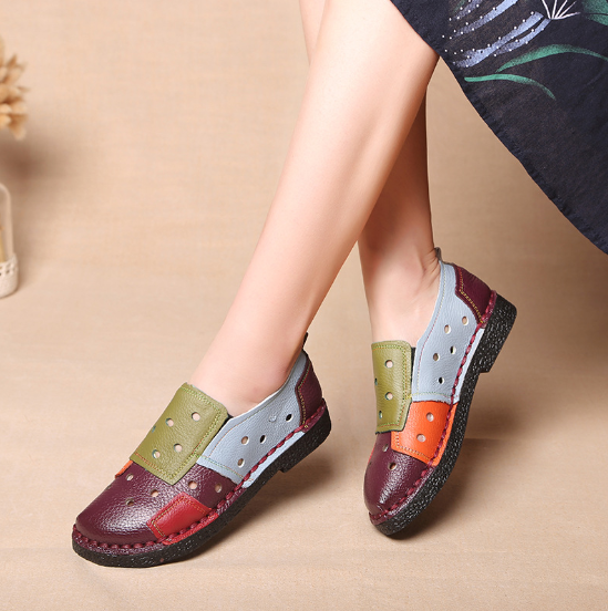 Colorful Genuine Leather Color Block Low Heel Daily Spring/Fall Loafers