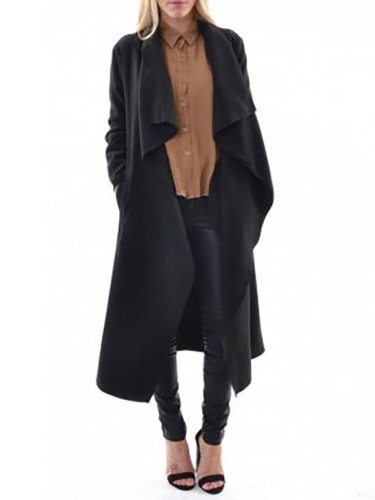 Long Sleeve Shawl Collar Casual Solid Trench Coat