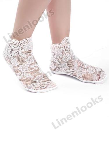 Spring Summer New Fashion Lace Hollow Out Flowers Female Transparent Socks