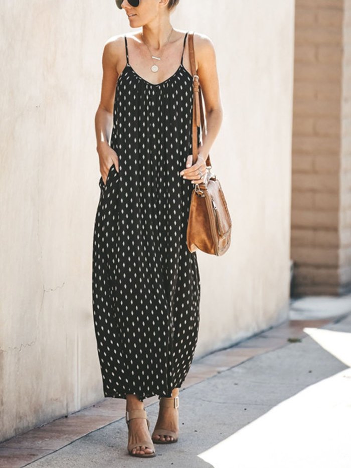Summer Women's Black Casual Polka Dots Jumpsuits