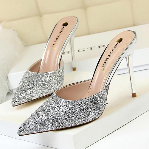 Fashion Sequins Stiletto High-heeled Shallow Mouth Sandals