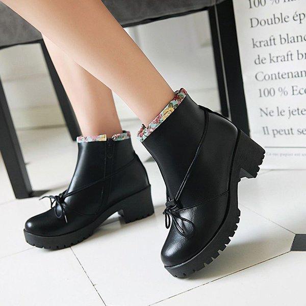Plus Size Bowknot Chunky Heel Zipper Casual Boots