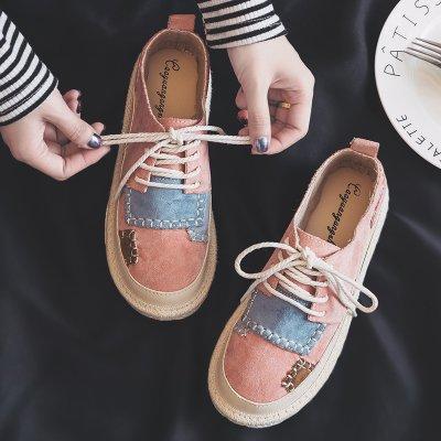 Spring/Fall Pink Lace-up Platform Suede Daily Flats