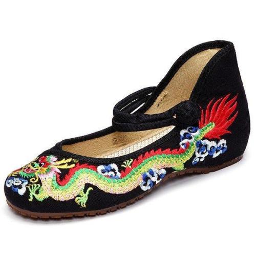Colorful Vintage National Wind Chinese Embroidered Dragon Mary Janes Flat Shoes