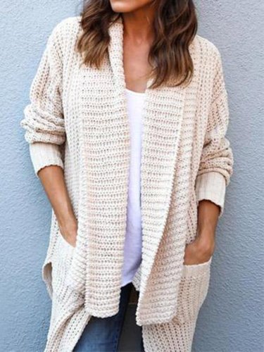 Apricot Casual Pockets Polyester Sweater