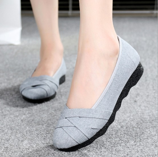 Plus Size Gray Flat Heel Spring/Fall Criss-cross Canvas Braided Loafers