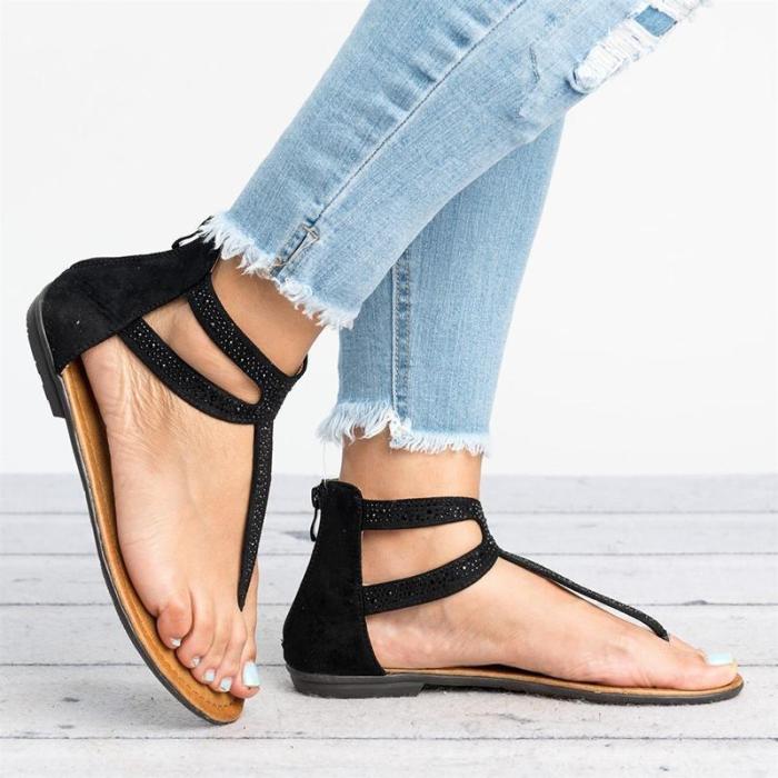 Plus Size Rhinestone PU Zipper Sandals