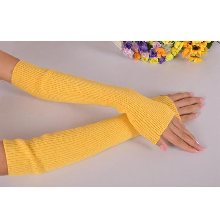 Autumn Winter  Women's Wool Arm Warmers Knitted Woolen Arm Sleeve Solid Fine Long Knitted Fingerless Gloves