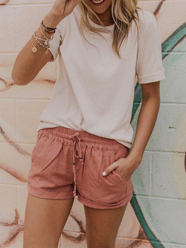 Casual Plus Size Solid Shorts With Pockets