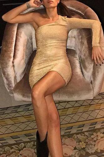Sexy Elegant Single Shoulder Sleeve Bodycon Dresses
