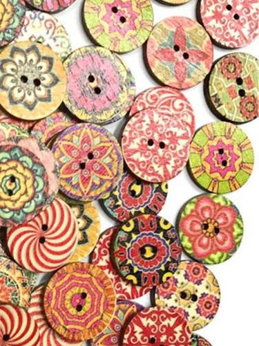 Vintage Style Round Printed Wooden Buttons