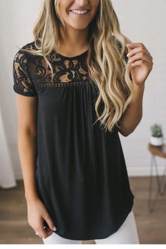 Casual Hollow Out Embroidery Lace T-shirt