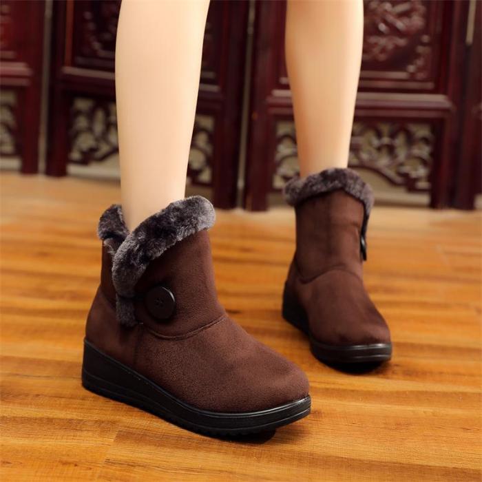 Women Snow Mid Calf Booties Casual Button Comfort Warm Shoes