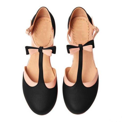 T-Strap Bowknot Summer Casual Chunky Heel Buckle Womens Sandals