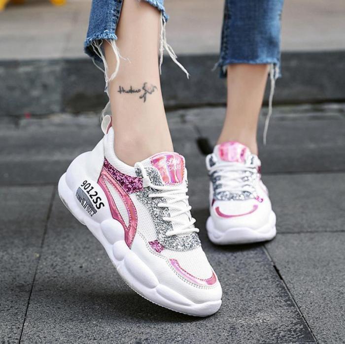 Casual Fashion Paillette Lace-Up Platform Shoes Sneakers