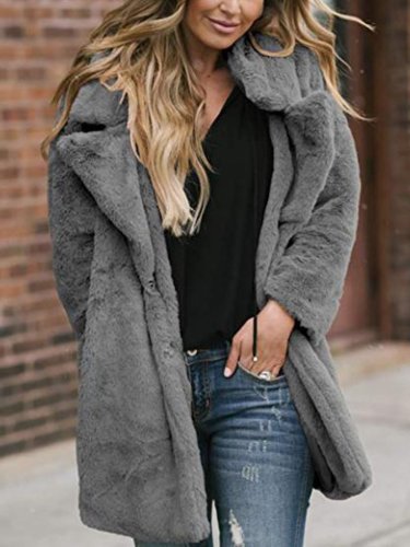 Winter Warm Fuzzy Lapel Collar Pocket Coat