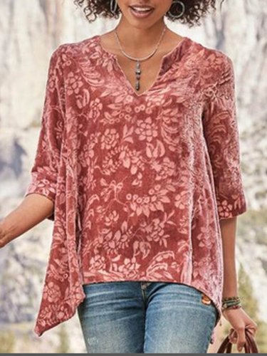 Red Cotton-Blend Half Sleeve Shirts & Tops