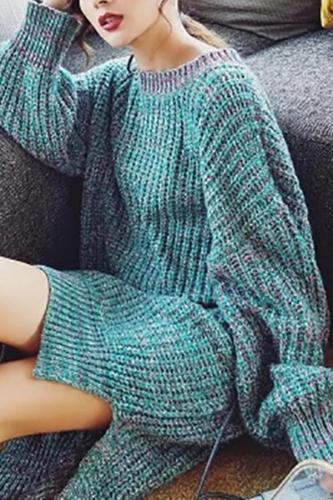 Fashion Round Neck Pure Colour Knitwear Sweater