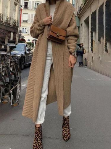 Lapel Long Sleeve Solid Color Cardigan